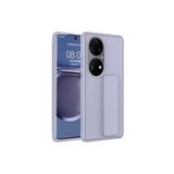 TahTicMer Huawei P50 Pro(jad-lx9 Kılıf Silikon Standlı Elden Geçme Mıknatıslı Hand Strap Suni Derili, Gri