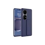 TahTicMer Huawei P50 Pro(jad-lx9 Kılıf Silikon Standlı Elden Geçme Mıknatıslı Hand Strap Suni Derili, Lacivert
