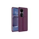 TahTicMer Huawei P50 Pro(jad-lx9 Kılıf Silikon Standlı Elden Geçme Mıknatıslı Hand Strap Suni Derili, Mor