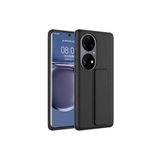 TahTicMer Huawei P50 Pro(jad-lx9 Kılıf Silikon Standlı Elden Geçme Mıknatıslı Hand Strap Suni Derili, Siyah