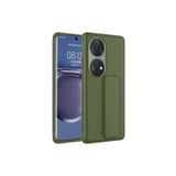 TahTicMer Huawei P50 Pro(jad-lx9 Kılıf Silikon Standlı Elden Geçme Mıknatıslı Hand Strap Suni Derili, Yeşil