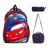 TahTicMer Ilkokul Anaokul Sırt Çantası Erkek Çocuk Unisex Beslenme Çantalı Kalemlikli Ortopedik 3 Lü Set Speedy Araba Su Geçirmez Okul Çantası Dijital Baskı Mavi Kırmızı - Mavi - Kırmızı - 3'lü Paket