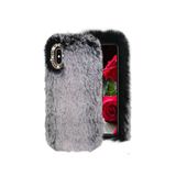 TahTicMer Iphone 14 Plus Uyumlu Kılıf Peluş Tüylü Taşlı Pofuduk Silikon Tpu Kapak, Gri