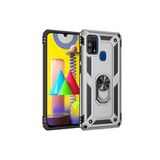 TahTicMer Samsung A21s Uyumlu Çift Katmanlı Gri Yüzüklü Kılıf