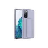 TahTicMer Samsung Galaxy A03s Kılıf Silikon Standlı Elden Geçme Mıknatıslı Hand Strap Suni Derili, Gri
