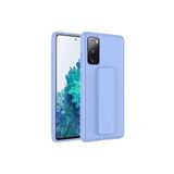 TahTicMer Samsung Galaxy A03s Kılıf Silikon Standlı Elden Geçme Mıknatıslı Hand Strap Suni Derili, Lila
