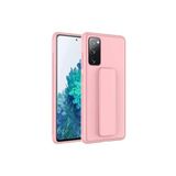 TahTicMer Samsung Galaxy A03s Kılıf Silikon Standlı Elden Geçme Mıknatıslı Hand Strap Suni Derili, Pudra