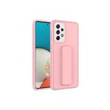 TahTicMer Samsung Galaxy A13 A135 Kılıf Silikon Standlı Elden Geçme Mıknatıslı Hand Strap Suni Derili, Pudra
