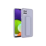 TahTicMer Samsung Galaxy A22 A225 Kılıf Silikon Standlı Elden Geçme Mıknatıslı Hand Strap Suni Derili, Gri