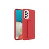 TahTicMer Samsung Galaxy A33 5g A336 Kılıf Silikon Standlı Elden Geçme Mıknatıslı Hand Strap Suni Derili, Kırmızı