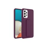 TahTicMer Samsung Galaxy A52 4g A525 Kılıf Silikon Standlı Elden Geçme Mıknatıslı Hand Strap Suni Derili, Mor