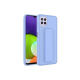 TahTicMer Samsung Galaxy M32 M325 Kılıf Silikon Standlı Elden Geçme Mıknatıslı Hand Strap Suni Derili, Lila