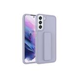 TahTicMer Samsung Galaxy S22 Plus S906 Kılıf Silikon Standlı Elden Geçme Mıknatıslı Hand Strap Suni Derili, Gri