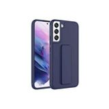TahTicMer Samsung Galaxy S22 Plus S906 Kılıf Silikon Standlı Elden Geçme Mıknatıslı Hand Strap Suni Derili, Lacivert