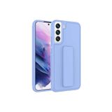 TahTicMer Samsung Galaxy S22 Plus S906 Kılıf Silikon Standlı Elden Geçme Mıknatıslı Hand Strap Suni Derili, Lila