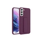 TahTicMer Samsung Galaxy S22 Plus S906 Kılıf Silikon Standlı Elden Geçme Mıknatıslı Hand Strap Suni Derili, Mor