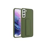 TahTicMer Samsung Galaxy S22 Plus S906 Kılıf Silikon Standlı Elden Geçme Mıknatıslı Hand Strap Suni Derili, Yeşil