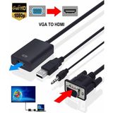 Tahticmer VGA To HDMI Kablo Dönüştürücü Hd Görüntü ve Ses Aktarıcı Adaptör - Çok Renkli
