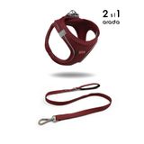 Tailpetz Kedi Köpek Air-Mesh Göğüs Tasması ve Gezdirme Sevk Kayışı Seti 2Sİ1 ARADA Bordo