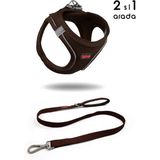 TailPetz Kedi Köpek Air-Mesh Göğüs Tasması ve Gezdirme Sevk Kayışı Seti 2si1 Arada Kahverengi