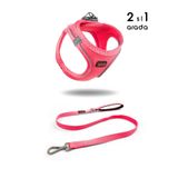 TailPetz Kedi Köpek Air-Mesh Göğüs Tasması ve Gezdirme Sevk Kayışı Seti 2si1 Arada Neon Pembe