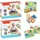 Tak Çıkar 2'li Puzzle Seti, Hayvanlar ve Meyve Sebze Temalı, Ahşap Eğitici Oyuncak, 3 Yaş ve �