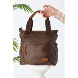 Tak Moda Büyük Boy Krem Saten Bölmeli Omuz Çantası - 028-Kahverengi