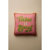 Take It Easy Baskılı Biye Detaylı Kırlent Kılıfı