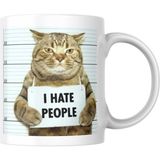 TakeTshirt Kedili Kupa Bardak Komik Yazılı I Hate People Hediyelik Kahve Çay Kupası - Standart - Renkli