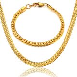 Takı Dükkanı Gold Yassı Yılan Çelik Kolye ve Bileklik Seti Unisex Paslanmaz Çelik ECK37S - Altın