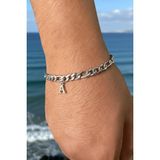 Takı Dükkanı Kişiye Özel Harfli Figaro Unisex Çelik Bileklik Sevgiliye Eşe Hediye ACK06H - 20 - 21 cm - Metalik Gri
