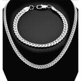 Takı Dükkanı Silver Ezme Yassı Yılan Çelik Unisex Kolye ve Bileklik Seti ECK36S - Gümüş
