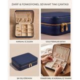 Takı Kutusu Düzenleyici Seyahat Çantası Kolye Yüzük Küpe Organizer Deri Lacivert 22cmx17cm