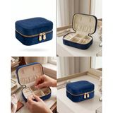 Takı Kutusu Düzenleyici Seyahat Çantası Kolye Yüzük Küpe Organizer Kadife Lacivert 12cmx8cm
