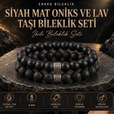 Takıcadde 8 mm Siyah Mat Oniks ve Lav Taşı Esnek Doğal Taş Bileklik Seti