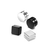 TakıConcept 4 Adet Set Siyah Gümüş 2 Kare 2 Yuvarlak Mıknatıslı Erkek Küpe 8mm Mıknatıs Çelik Manyetik