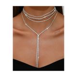 TakıConcept Gümüş Renk Taşlı Üçlü Choker Detaylı Uzun Kolye