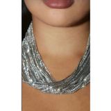TakıConcept Kristal Taşlı Çoklu Kadın Kolye, Choker, Abiye Davet Parti Düğün Nişan Silver Kolye