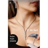 TakıConcept Su Yolu Kolye Küpe Ve Bileklik Set Özel Günler Düğün Nişan Abiye Set Gerdanlık 3'lü Set