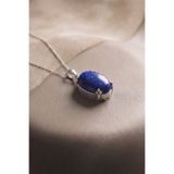 Takıdepo Minimalist Oval Tasarım Lapis Lazuli Taşlı Kadın Gümüş Kolye-Gümüş Rengi