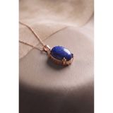 Takıdepo Minimalist Oval Tasarım Lapis Lazuli Taşlı Kadın Gümüş Kolye-Rose Rengi