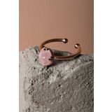 Takıdepo Pembe Kuvars Taşlı Minimal Gümüş Ayarlanabilir Kadın Yüzük- Rose Rengi