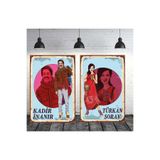TAKIFİX Retro Ahşap Tablo Kadir Inanır & Türkan Şoray Seti 2 Adet 20x30 cm
