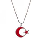 Takıhan 925 Ayar Gümüş Kırmızı Renk Ay Yıldız Erkek Kolye