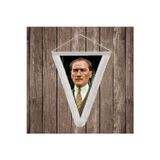 Takım Elbise Gazi Mustafa Kemal Atatürk Beyaz Saçaklı Üçgen Flama Bayrak Hatıra Flama ATA55