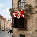 Takım Elbiseli Sivil Gazi Mustafa Kemal Atatürk Portre Ay Yıldız Poster Bayrak Premium Raşel Kumaş ATA40