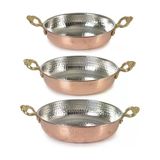 Takım Kalın Bakır 3 Lü Bakır Tava Sahan Seti El İşlemeli Dövme Yumurta Tavası 14Cm+18Cm+22Cm