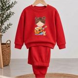 Takım Sweatshirt Gitar Cats Baskılı Kız Erkek Çocuk Bisiklet Yaka - 7 - 8 Yaş - Kırmızı
