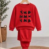 Takım Sweatshirt Kara Cats Baskılı Kız Erkek Çocuk Bisiklet Yaka - 5 - 6 Yaş - Kırmızı