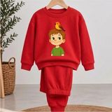 Takım Sweatshirt Kuş Çocuk Baskılı Kız Erkek Çocuk Bisiklet Yaka - 5 - 6 Yaş - Kırmızı
